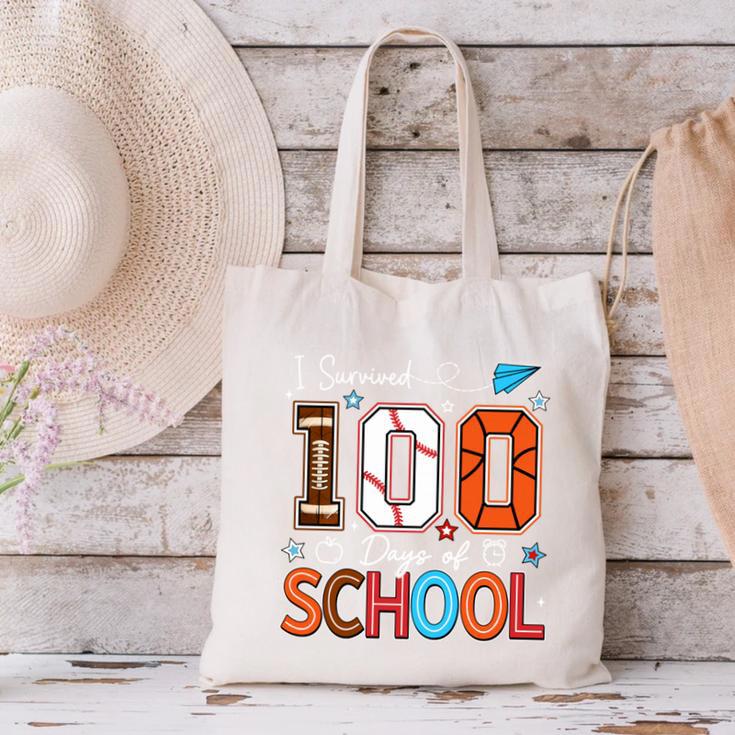 Baseball Football Basketball I Survived 100 Days Of School Canvas Tote Bag
