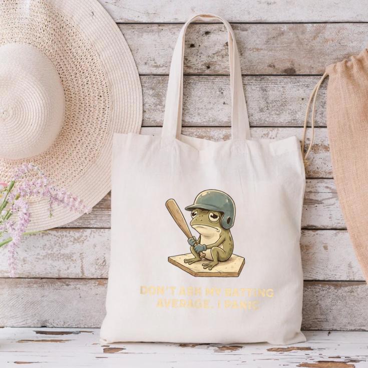 Baseball Frog Saying Batting Retro Artwork Canvas Tote Bag