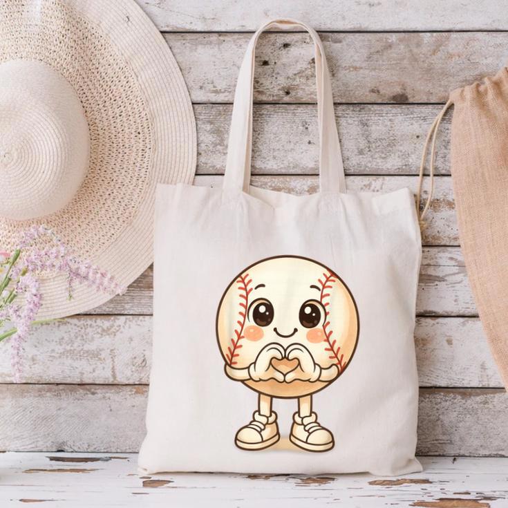 Baseball With Heart Hands Love Cute Baseball Canvas Tote Bag Baseball With Heart Hands Love Cute Baseball Canvas Tote Bag