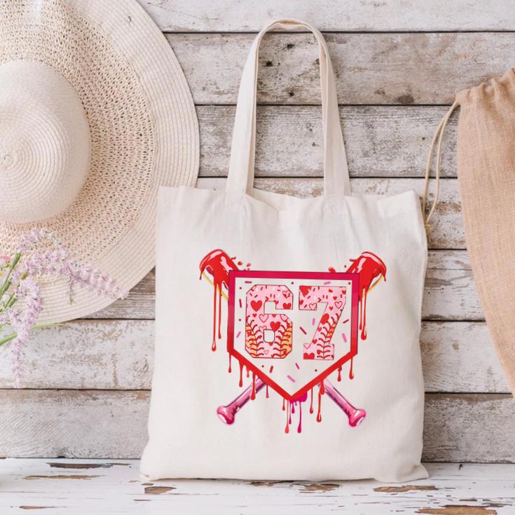 Baseball Ice Cream Drip Number 67 Meme Valentine Couple Love Canvas Tote Bag
