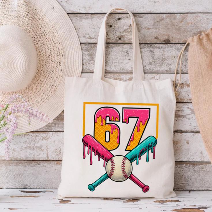 Baseball Ice Cream Drip Number 67 Player 67th Birthday Premium Tri-Blend Canvas Tote Bag