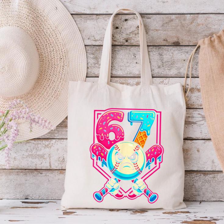 Baseball Ice Cream Drip Number 67 Six Seven Meme 67 Canvas Tote Bag