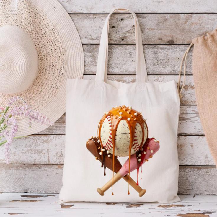 Baseball Ice Cream Drip Style Melting Ice Cream Youth Teen Canvas Tote Bag Baseball Ice Cream Drip Style Melting Ice Cream Youth Teen Canvas Tote Bag