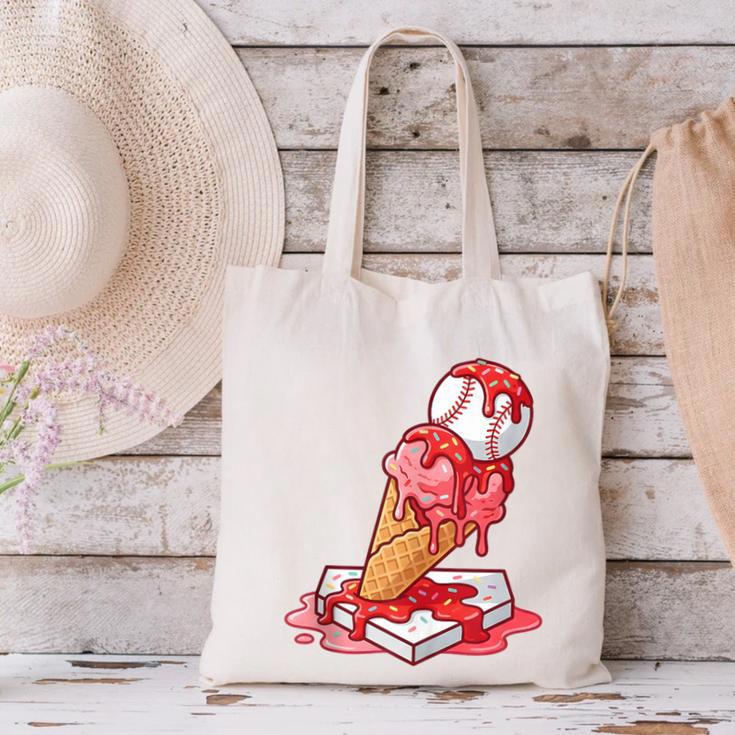 Baseball Ice Cream Drip Youth Strawberry Baseball Red Canvas Tote Bag Baseball Ice Cream Drip Youth Strawberry Baseball Red Canvas Tote Bag