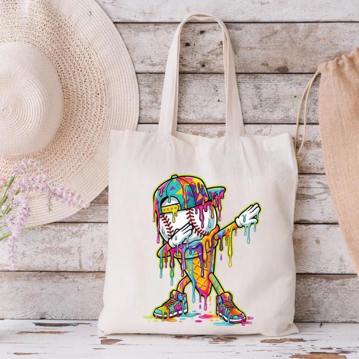 Baseball Ice Cream Dripping Dabbing Baseball Drip Canvas Tote Bag