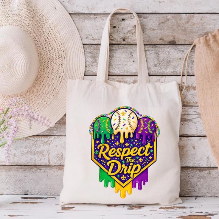 Baseball Ice Cream Respect The Drip Mardi Gras Carnival Boys Canvas Tote Bag