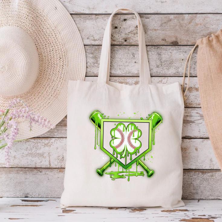 Baseball Icecream St Patrick's Day Lucky Charm Shamrock Drip Canvas Tote Bag
