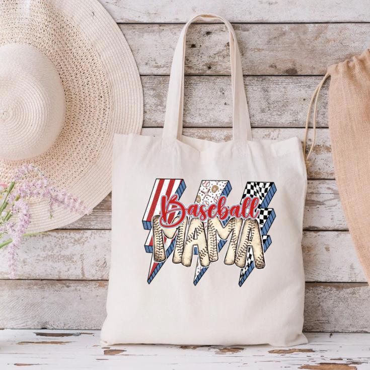 Baseball Mama Lightning Bolt Checkered Varsity Mother's Day Canvas Tote Bag