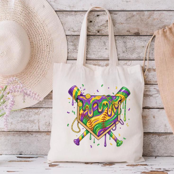 Baseball Mardi Gras Home Plate Ice Cream Drip Carnival Mask Canvas Tote Bag