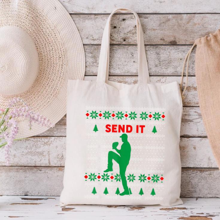 Baseball Player Christmas Pajama Send It Xmas PJs Boys Canvas Tote Bag Baseball Player Christmas Pajama Send It Xmas PJs Boys Canvas Tote Bag