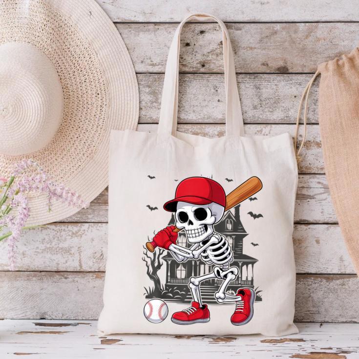 Baseball Skeleton Halloween Playing Canvas Tote Bag Baseball Skeleton Halloween Playing Canvas Tote Bag
