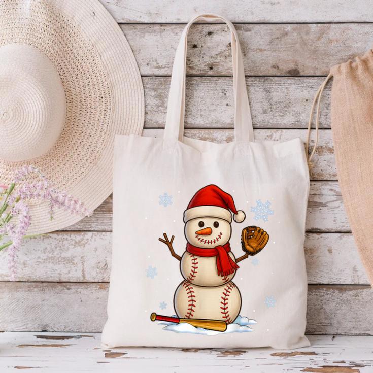 Baseball Snowman Merry Christmas Holiday Sports Xmas Pajamas Canvas Tote Bag