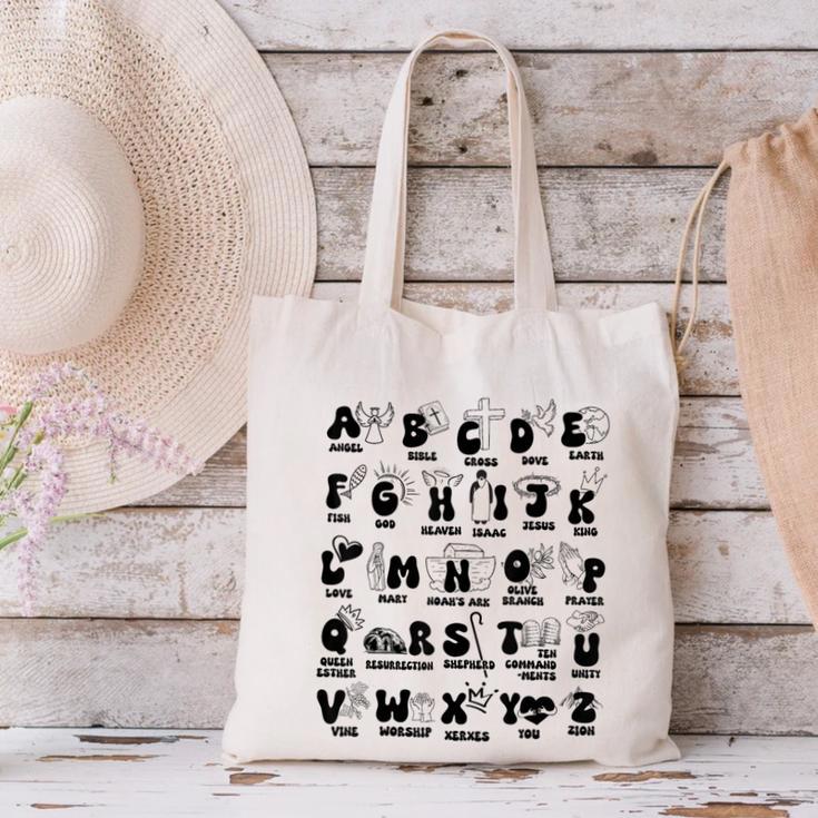 Biblical Alphabet Religious Christian Kids Back To School Canvas Tote Bag Biblical Alphabet Religious Christian Kids Back To School Canvas Tote Bag