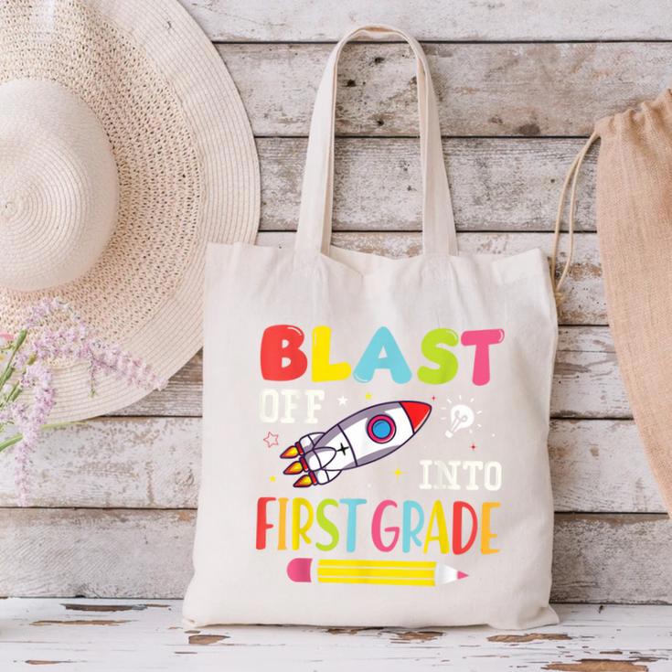 Blast Off Into First Grade Back To School Kids Rocket Space Canvas Tote Bag Blast Off Into First Grade Back To School Kids Rocket Space Canvas Tote Bag