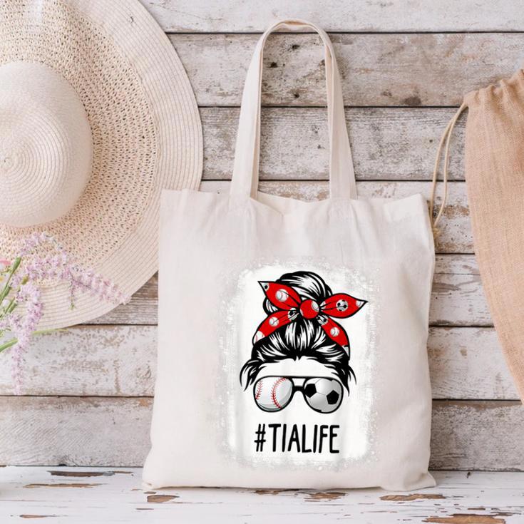Bleached Tia Life Soccer Messy Bun Baseball Game Day Canvas Tote Bag
