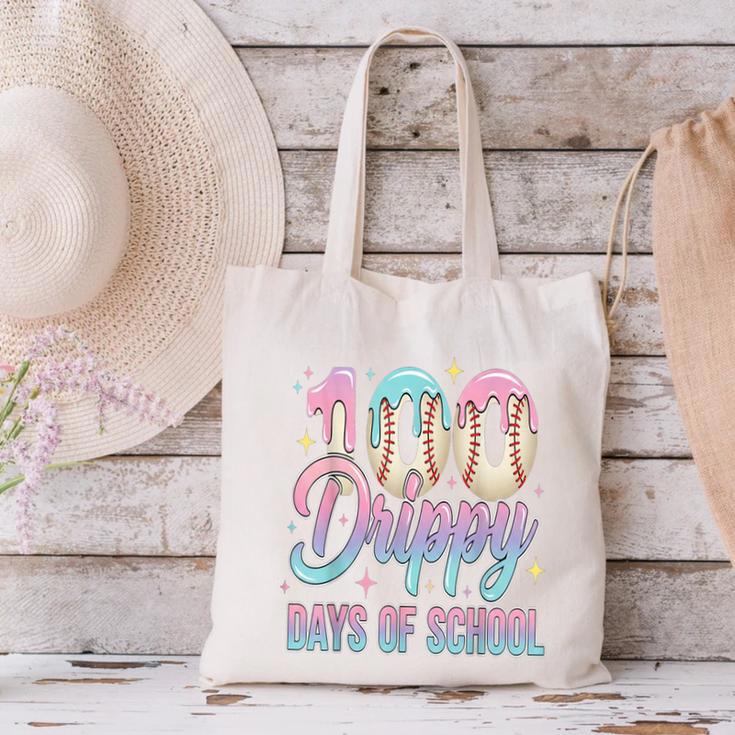 Boys Kids 100 Drippy Days Of School Baseball Drip Ice Cream Canvas Tote Bag Boys Kids 100 Drippy Days Of School Baseball Drip Ice Cream Canvas Tote Bag