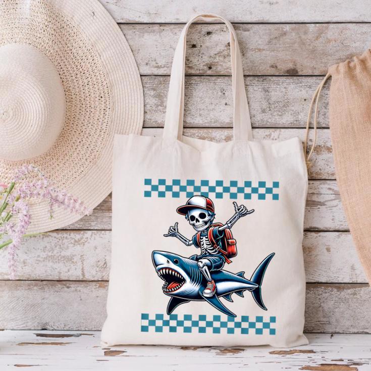 Boys Skeleton Riding a Shark Back To School Canvas Tote Bag Boys Skeleton Riding a Shark Back To School Canvas Tote Bag