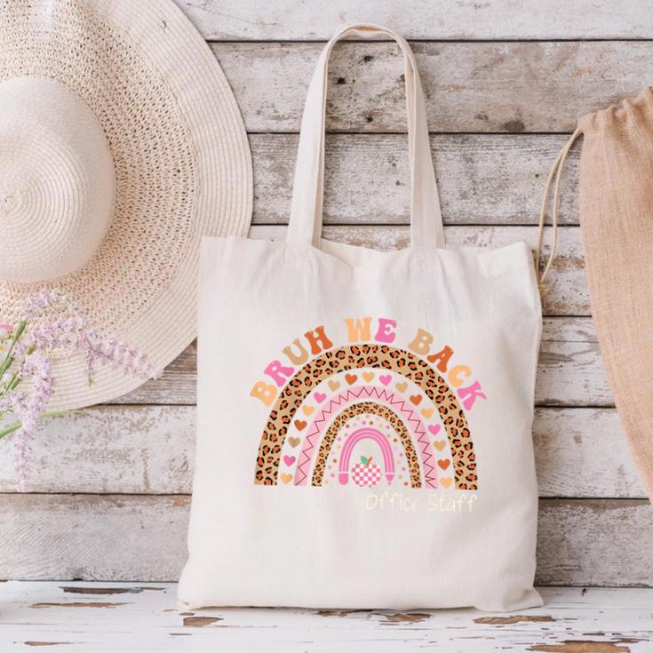 Bruh We Back To School Office Support Staff Leopard Rainbow Canvas Tote Bag