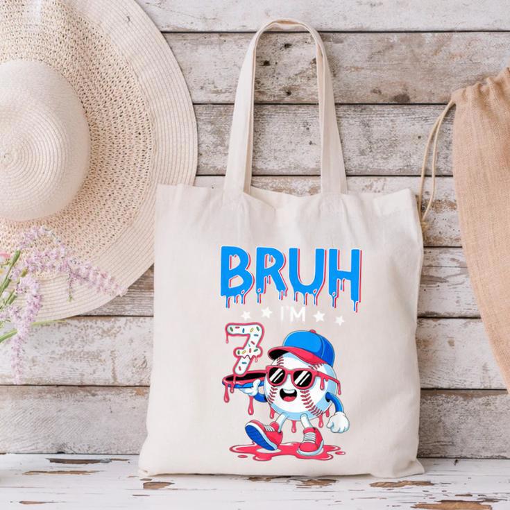 Bruh I'm 7 Baseball Ice Cream Drip It's My 7th Birthday Canvas Tote Bag