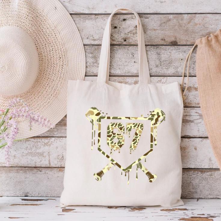 Camo Baseball Ice Cream Drip Number 67 Player 67th Birthday Canvas Tote Bag Camo Baseball Ice Cream Drip Number 67 Player 67th Birthday Canvas Tote Bag