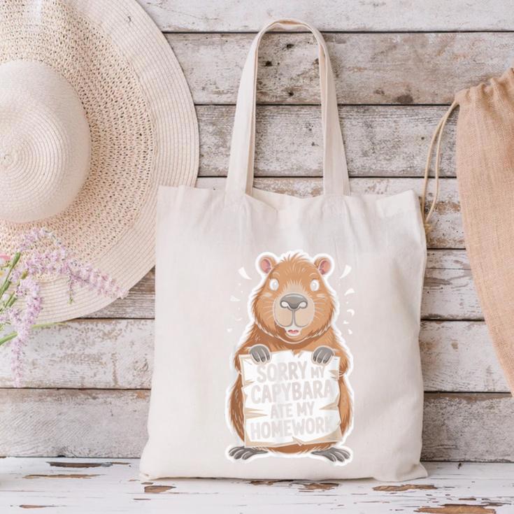 Capybara Ate My Homework Sorry Back To School Animal Canvas Tote Bag Capybara Ate My Homework Sorry Back To School Animal Canvas Tote Bag