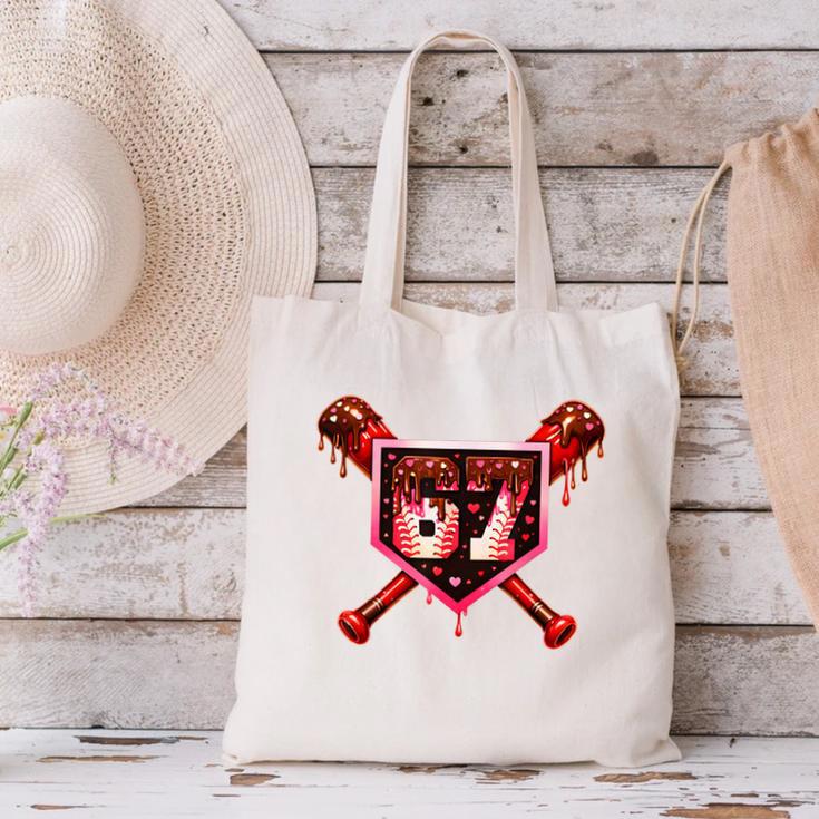 Chocolate 67 Drip Baseball Valentine Love Sports Canvas Tote Bag Chocolate 67 Drip Baseball Valentine Love Sports Canvas Tote Bag