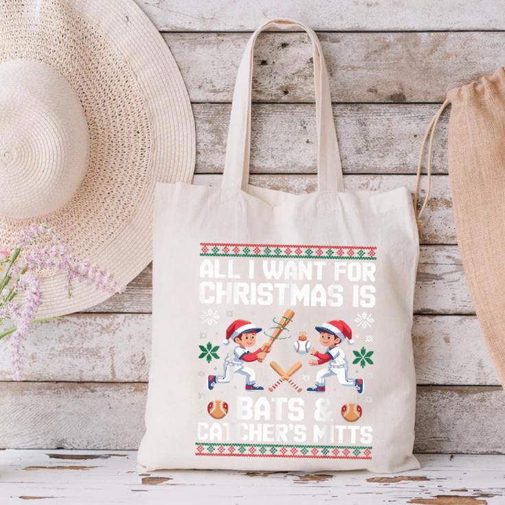 Christmas Baseball Bats Catcher Mitts Holiday Tee Canvas Tote Bag Christmas Baseball Bats Catcher Mitts Holiday Tee Canvas Tote Bag