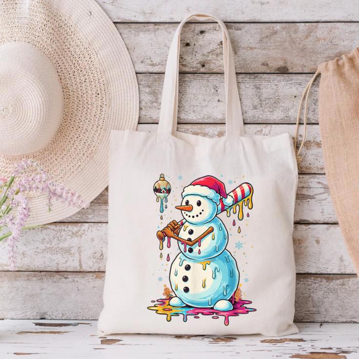 Christmas Baseball Snowman Drip For Boys Men Girls Women Canvas Tote Bag