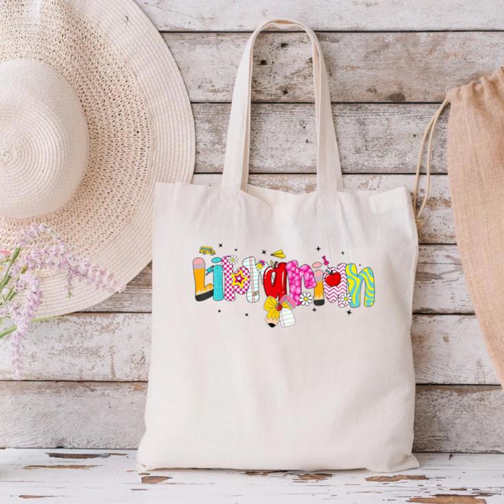 Coquette Pencil Bow Librarian Back To School Bookworm Canvas Tote Bag