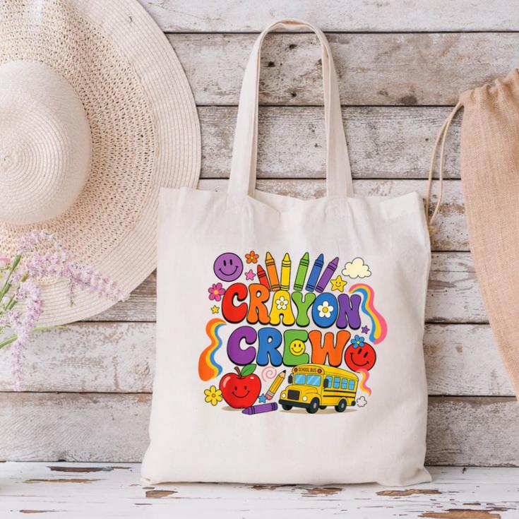 Crayon Crew Cute Back To School Vibes Student Canvas Tote Bag