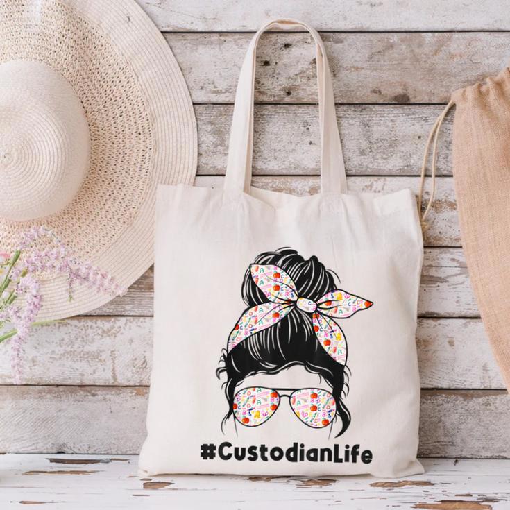 Custodian Life Messy Bun Hair Glasses Leopard Back To School Canvas Tote Bag Custodian Life Messy Bun Hair Glasses Leopard Back To School Canvas Tote Bag