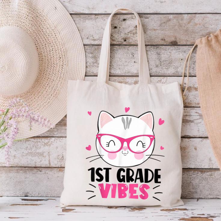 Cute 1st Grade Vibes Cat Kitten Lover Back To School Girls Canvas Tote Bag Cute 1st Grade Vibes Cat Kitten Lover Back To School Girls Canvas Tote Bag