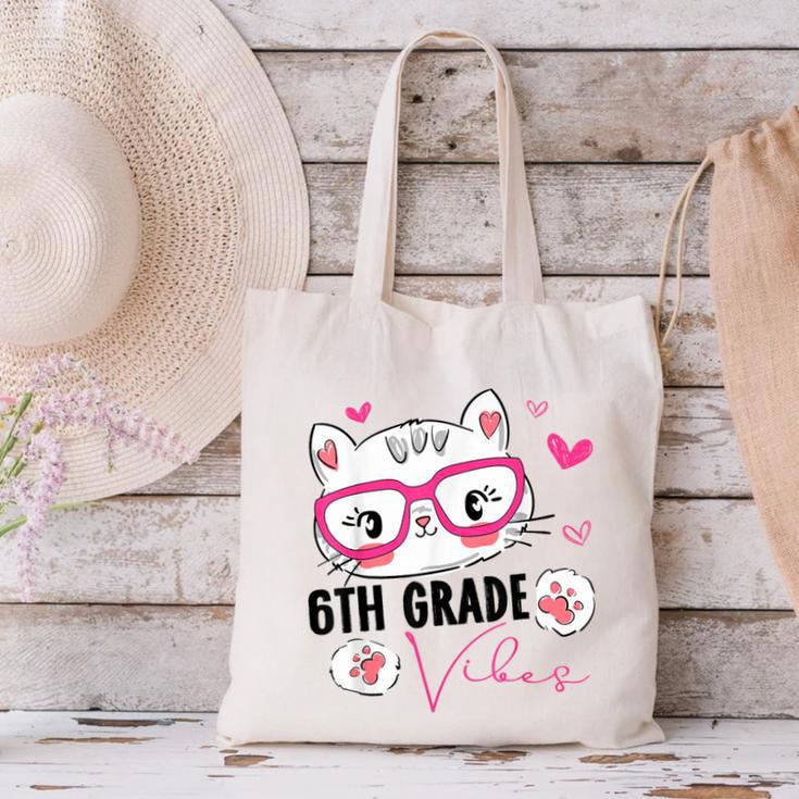 Cute 6th Grade Vibes Cat Kitten Lover Back To School Girls Canvas Tote Bag