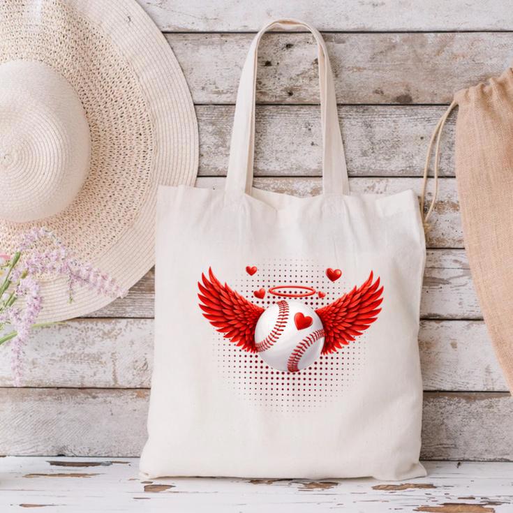 Cute Baseball &Cupid Wings Happy Valentines Boys Men Canvas Tote Bag Cute Baseball &Cupid Wings Happy Valentines Boys Men Canvas Tote Bag