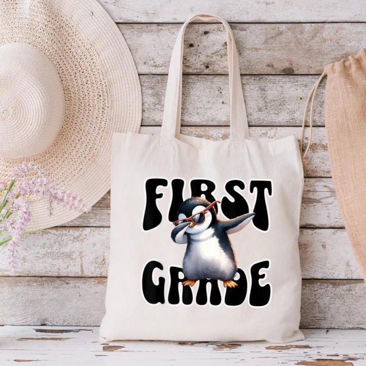 Cute Dabbing Penguin First Grade Back To School Canvas Tote Bag Cute Dabbing Penguin First Grade Back To School Canvas Tote Bag