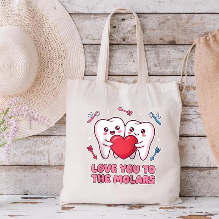 Cute Dentist Valentine Love You To The Molars Teeth Pun Raglan Baseball Tee Canvas Tote Bag