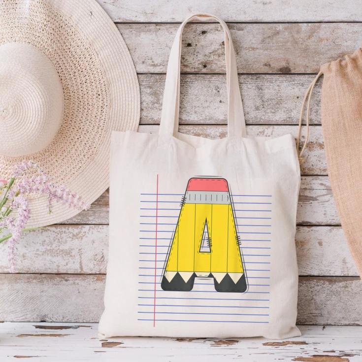 Cute Yellow School Pencil Alphabet Letter A Back To School Canvas Tote Bag Cute Yellow School Pencil Alphabet Letter A Back To School Canvas Tote Bag