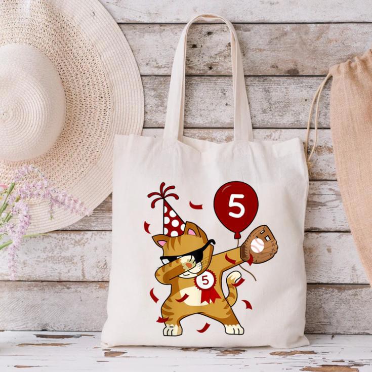 Dabbing Cool Cat Baseball 5th Birthday Canvas Tote Bag Dabbing Cool Cat Baseball 5th Birthday Canvas Tote Bag