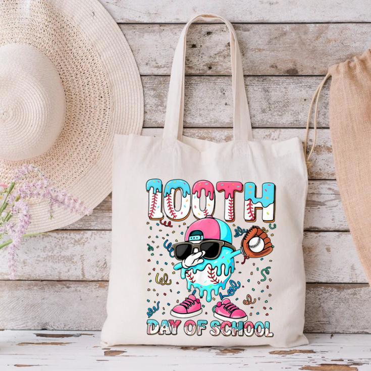 Dabbing Drippy 100th Days Of School Baseball Ice Cream Drip Canvas Tote Bag Dabbing Drippy 100th Days Of School Baseball Ice Cream Drip Canvas Tote Bag