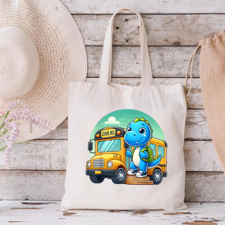 Dinosaur Kids Riding a Bus Back To School Ready To Crush Canvas Tote Bag Dinosaur Kids Riding a Bus Back To School Ready To Crush Canvas Tote Bag