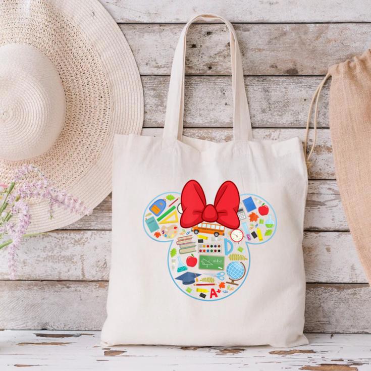 Disney Minnie Mouse Back To School Supplies Face Outline Canvas Tote Bag Disney Minnie Mouse Back To School Supplies Face Outline Canvas Tote Bag