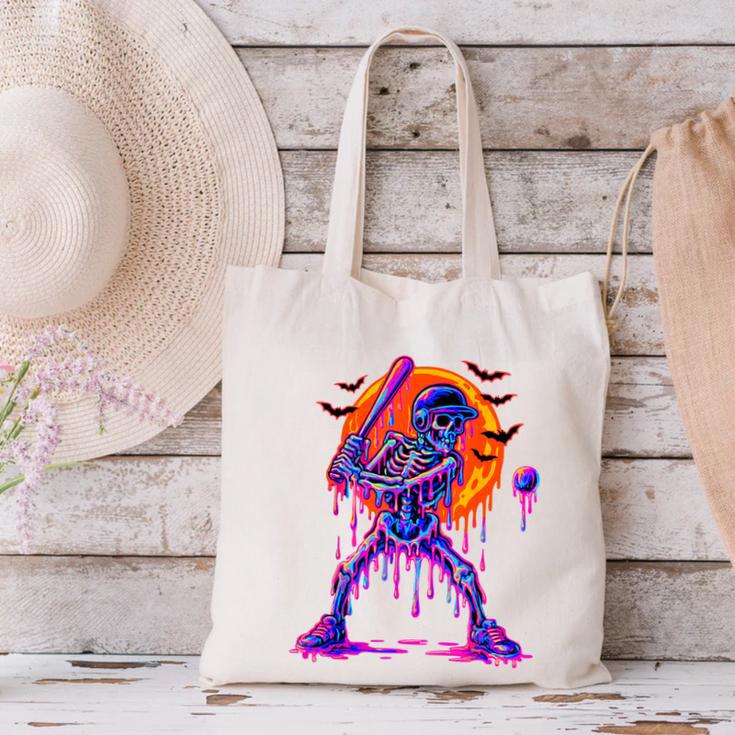 Drip Skeleton Batting Baseball Halloween Canvas Tote Bag