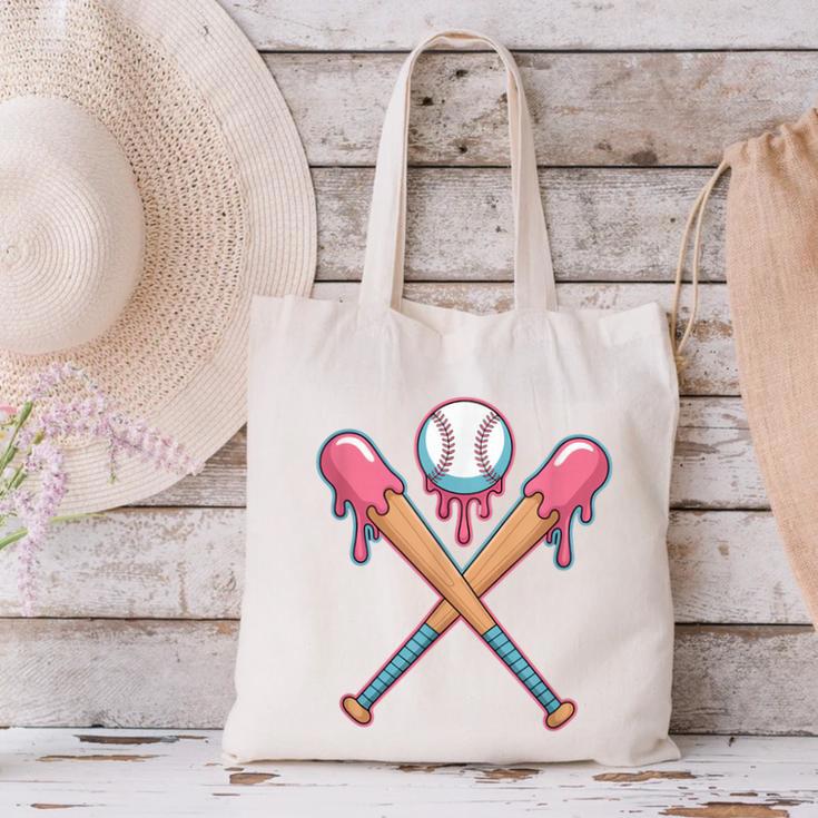 Dripping Pink Baseball Crossed Bats Summer Canvas Tote Bag Dripping Pink Baseball Crossed Bats Summer Canvas Tote Bag