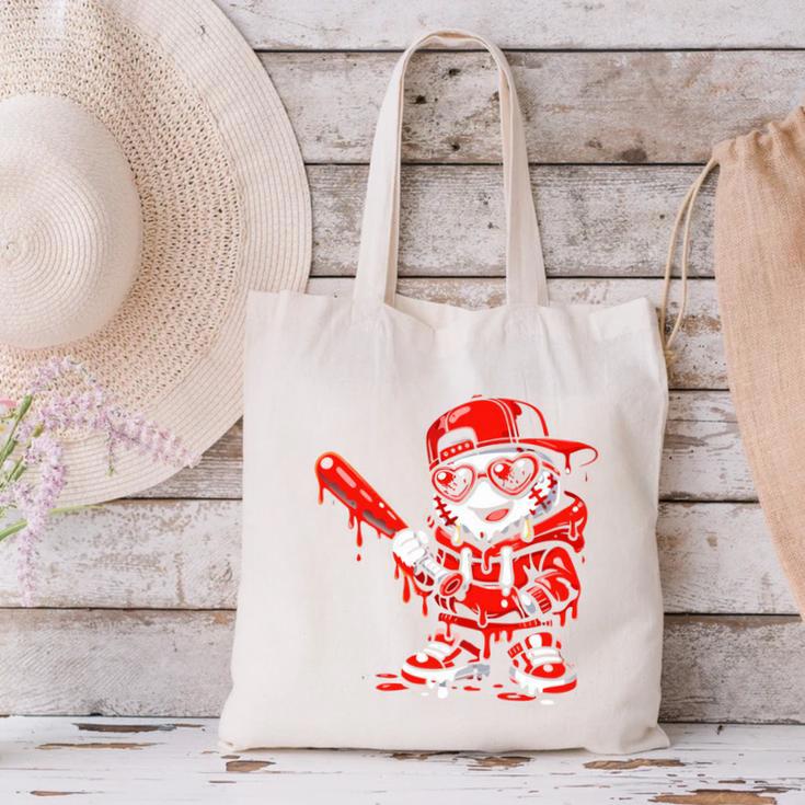 Drippy Baseball Mascot Valentine Heart Glasses Cartoon Canvas Tote Bag