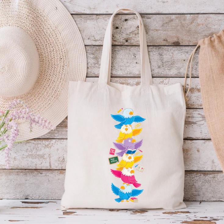 Eagle Colorful Rainbow Back To School Kids Boys Girls Canvas Tote Bag
