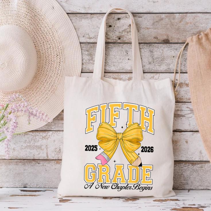 Fifth Grade Back To School First Day Pencil Bow 2025 Girls Canvas Tote Bag Fifth Grade Back To School First Day Pencil Bow 2025 Girls Canvas Tote Bag