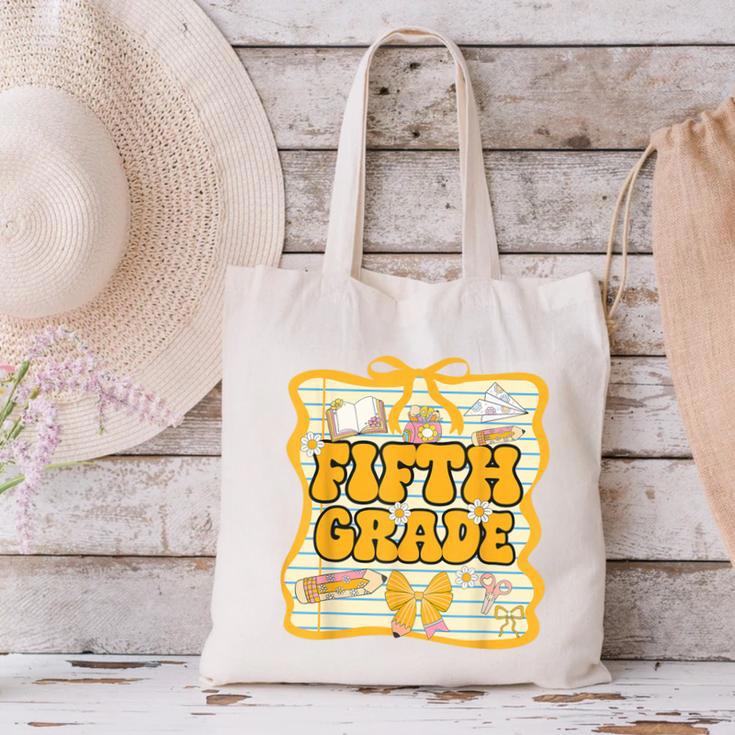 Fifth Grade Back To School Kids Girls Bow 5th Grade Groovy Canvas Tote Bag Fifth Grade Back To School Kids Girls Bow 5th Grade Groovy Canvas Tote Bag