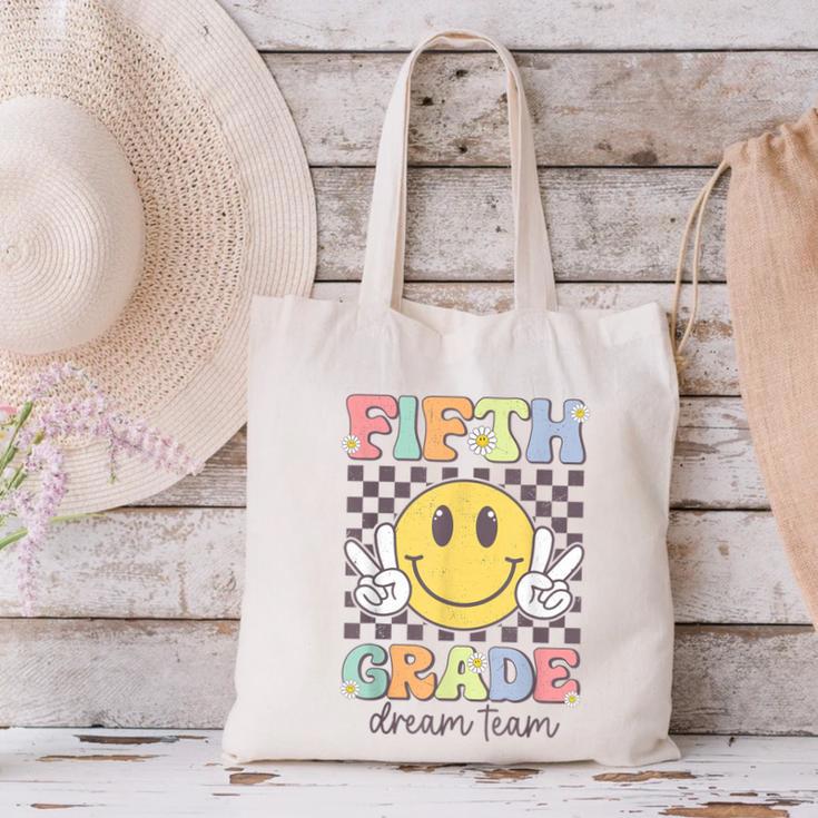 Fifth Grade Dream Team Smile Face Back To School 5th Grade Canvas Tote Bag
