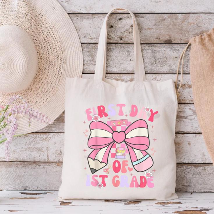 First Day Of 1st Grade Coquette Back To School Girls Kids Canvas Tote Bag First Day Of 1st Grade Coquette Back To School Girls Kids Canvas Tote Bag