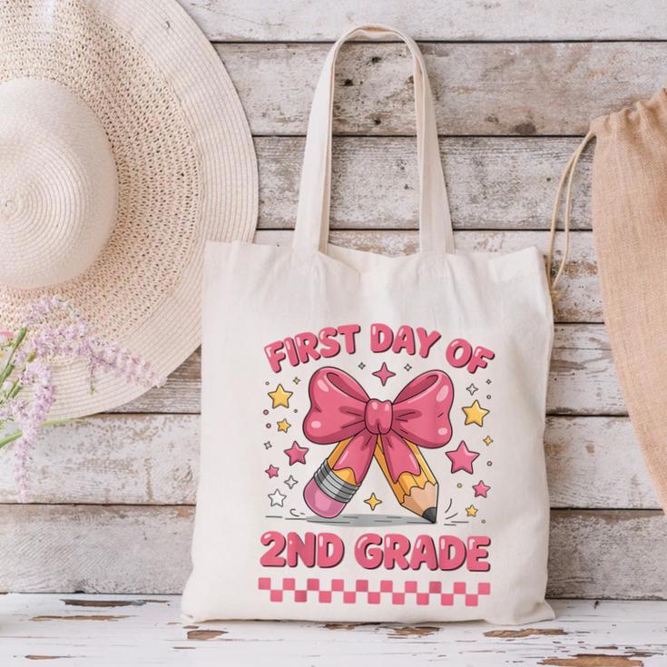 First Day Of 2nd Grade Coquette Back To School Girls Kids Canvas Tote Bag First Day Of 2nd Grade Coquette Back To School Girls Kids Canvas Tote Bag